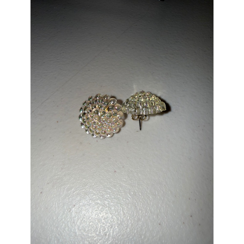 Vintage Style Iridescent Bubble Cluster Stud Earrings Clear AB Round Domed